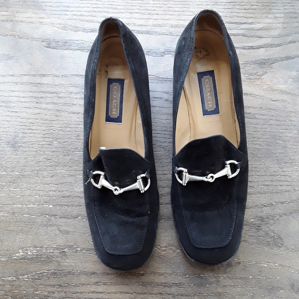 Coach Vintage Link Penny Loafers Black Suade